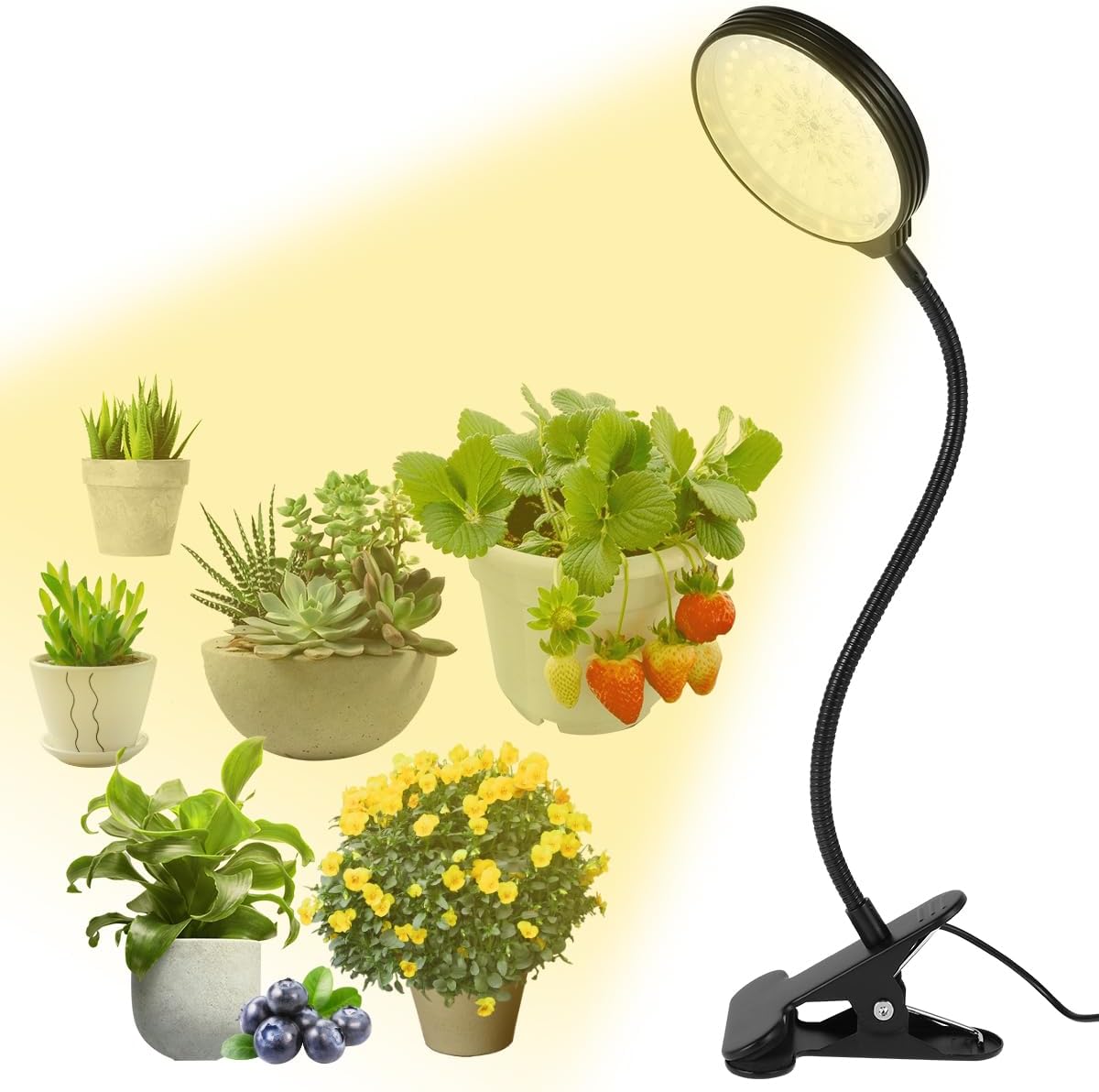 Pełnospektralna lampa LED do roślin – ze stojakiem – 78 diod LED – kąt wiązki 360° – giętka szyjka – z timerem 4/8/12 godzin – z adapterem