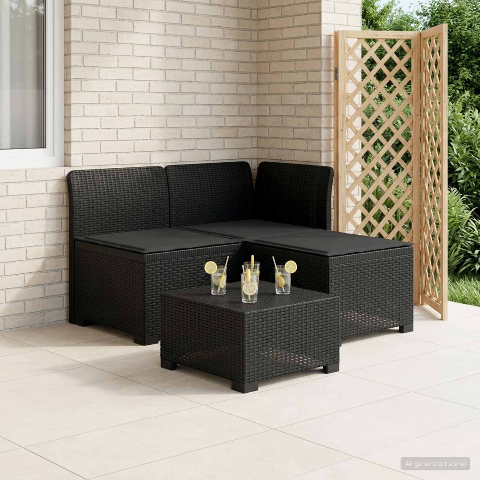 Sofa ogrodowa 3-osobowa z poduszkami w rattanowym wyglądzie PP vidaXL