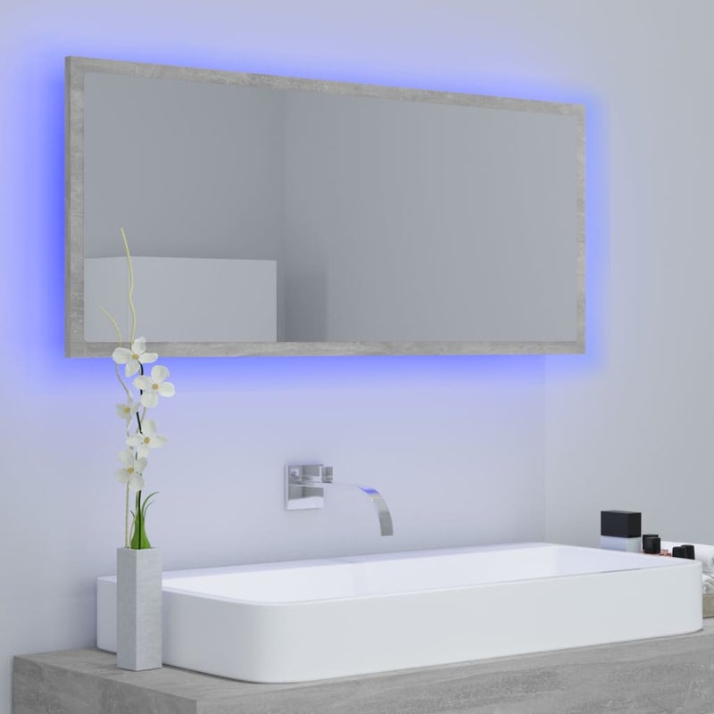 Lustro łazienkowe LED, szarość betonu, 100x8,5x37 cm, akryl
