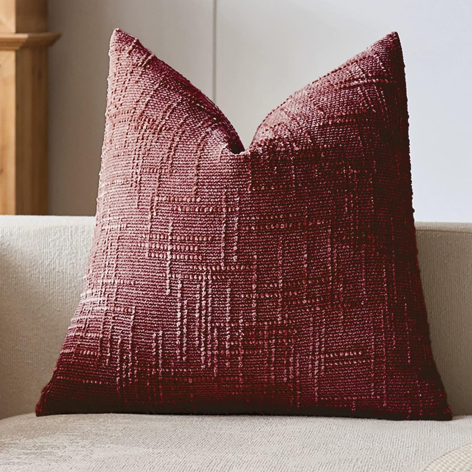 Zestaw 2 Poszewek na Poduszki z Miękkiego Aksamitnego Chenilla, Elegancki Węzeł Bambusowy, Sofa Łóżko, Salon Bordowy Czerwony 40x40 cm