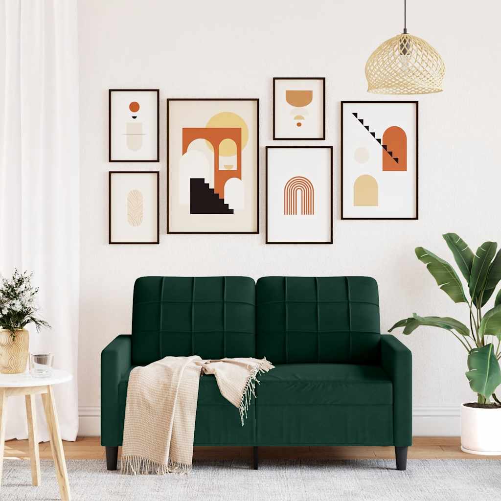 Sofa 2-osobowa, ciemnozielona, 120 cm, tapicerowana aksamitem