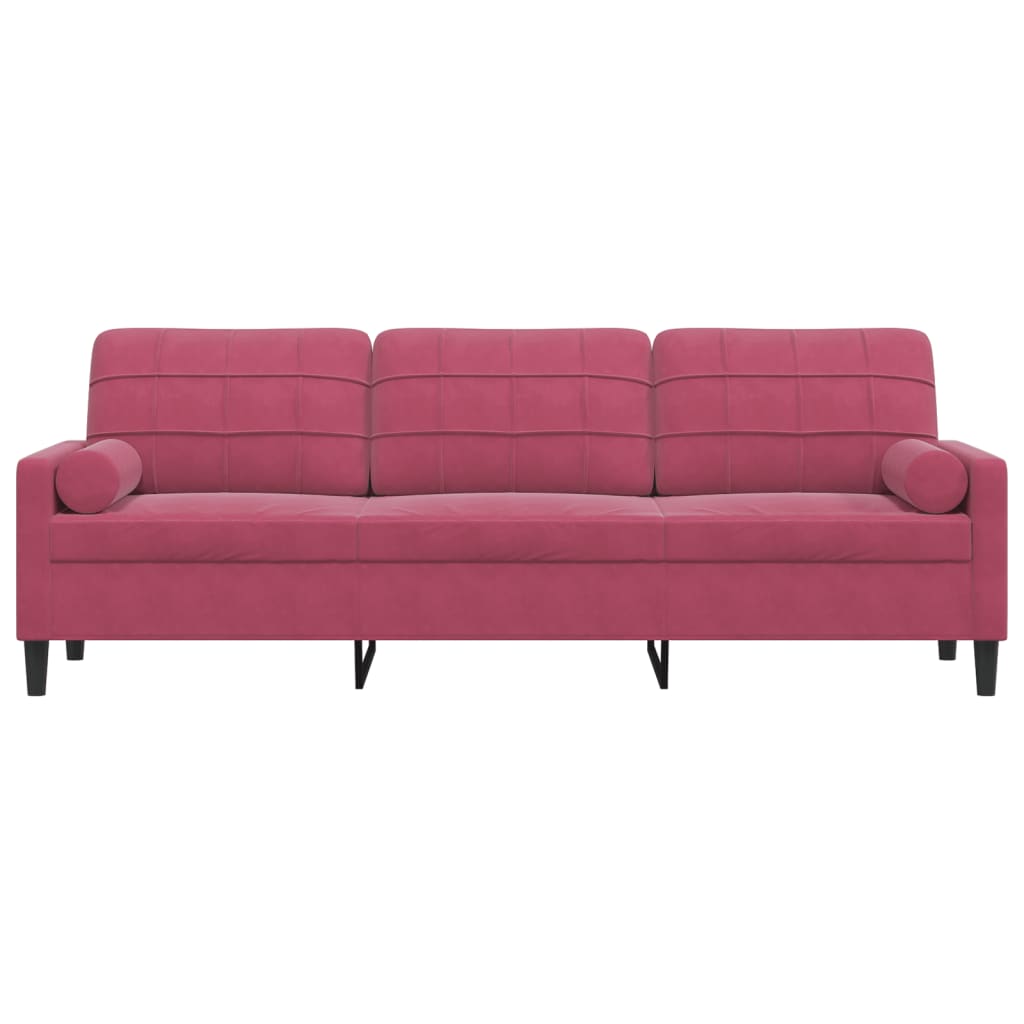 3-osobowa sofa z poduszkami, winna czerwień, 210 cm, aksamit