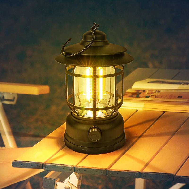 Lanterne vintage z funkcją ładowania - lampka kempingowa LED, regulowana jasność, wodoodporność IPX4 do wędrówek i wędkarstwa