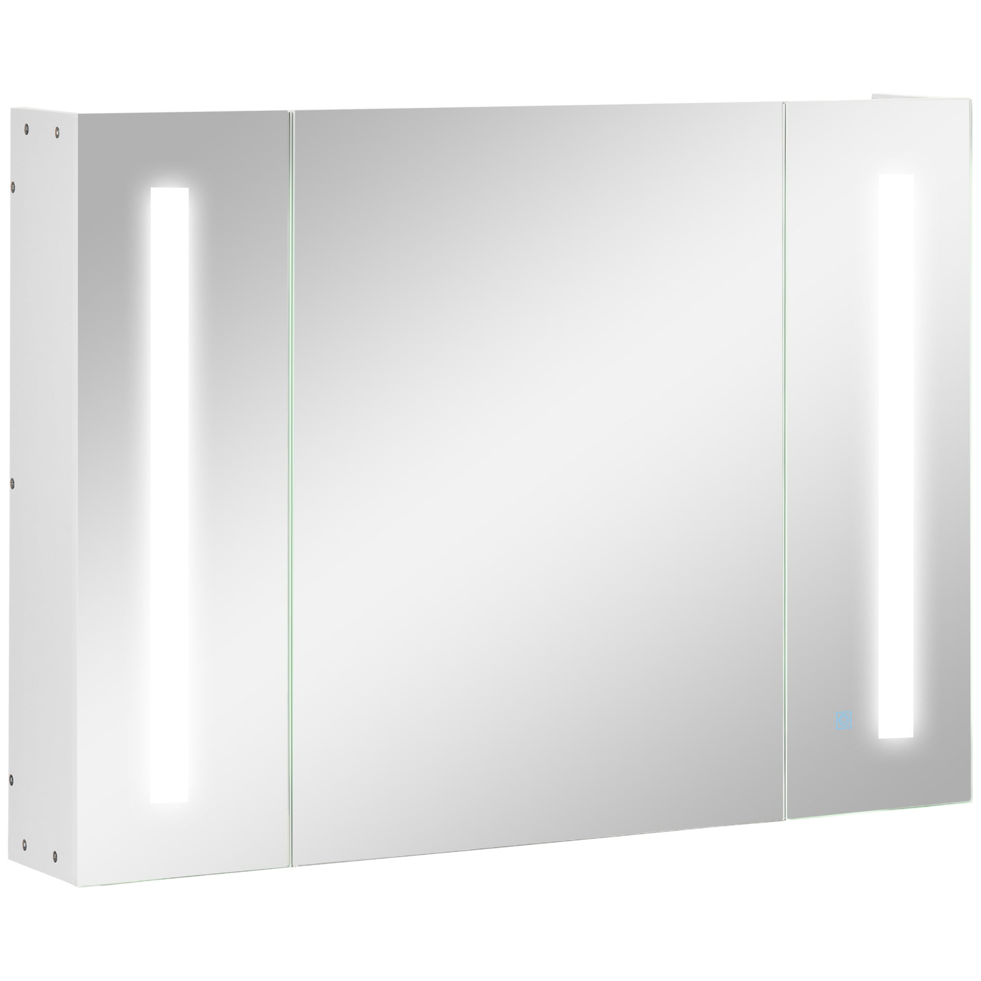 Szafka łazienkowa z lustrem, 3 szafkami, 3 półkami i oświetleniem LED, 90 x 15 x 65 cm, biała