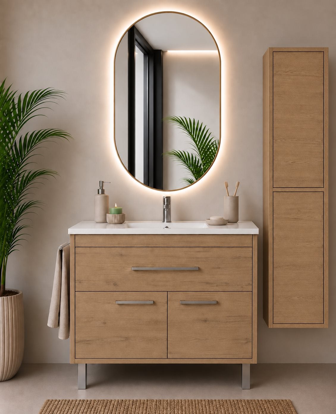 Szafka łazienkowa z umywalką ORIGENBATH BAHIA bez lustra 90x45 cm estepa z kolumną