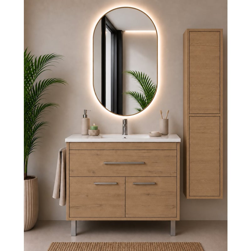 Szafka łazienkowa z umywalką ORIGENBATH BAHIA bez lustra 90x45 cm estepa z kolumną