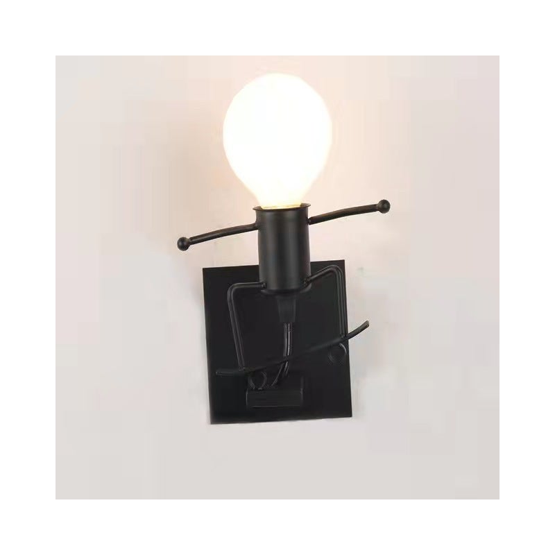 Kreatywna lampa ścienna retro, lampa ścienna w stylu industrialnym, dekoracyjna lampa z kutego żelaza, lampka nocna z podstawą E27, czarna bez żarówki