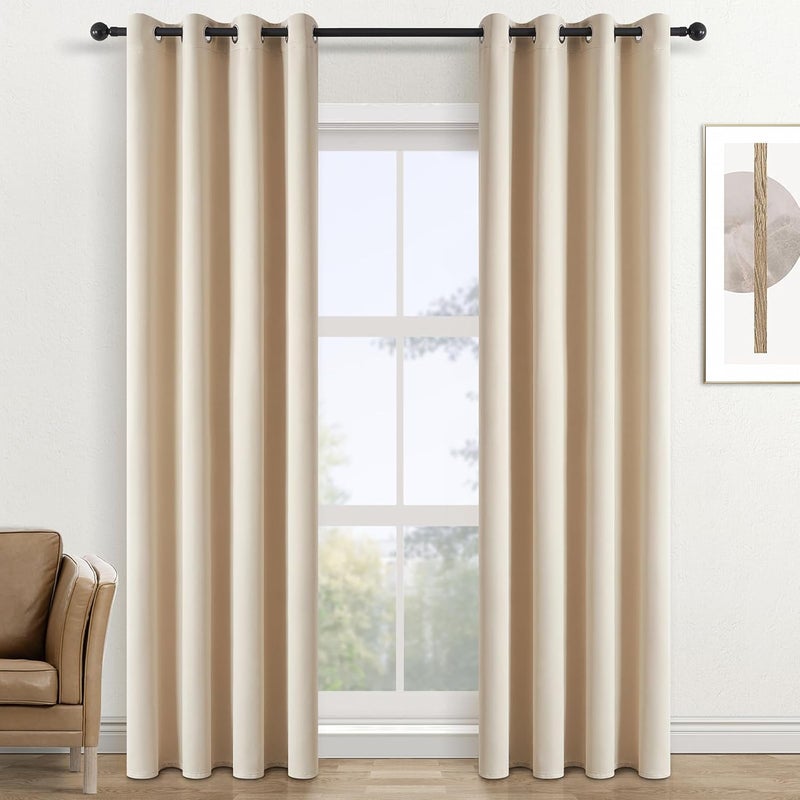 Beżowa zasłona zaciemniająca 150x250 cm, 2 panele, termoizolacyjna, z przelotkami, zasłony redukujące hałas do salonu, dekoracyjne zasłony do pokoju d