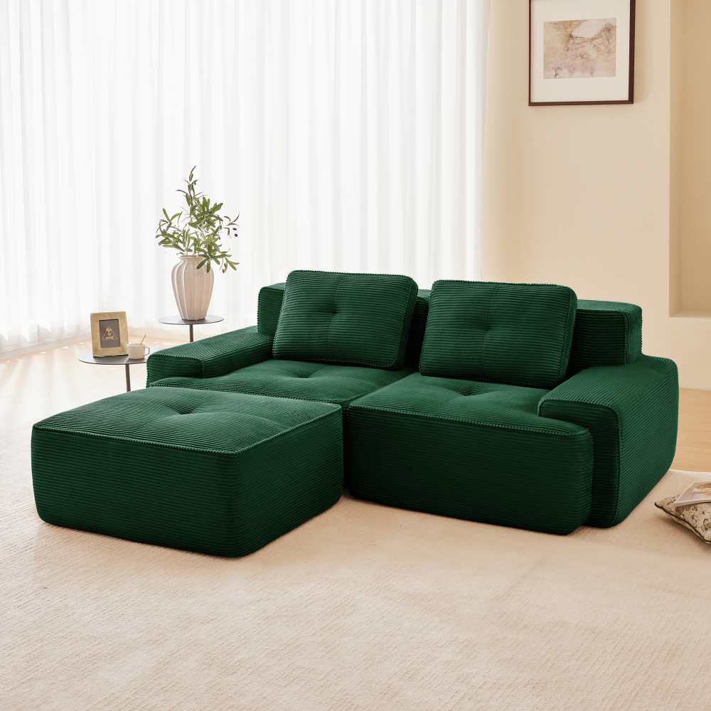 Modułowa sofa bez kości do salonu – nowoczesna sofa w kształcie litery L z pufem, rozkładana sofa dwuosobowa z komfortem chmur i głębokim podparciem