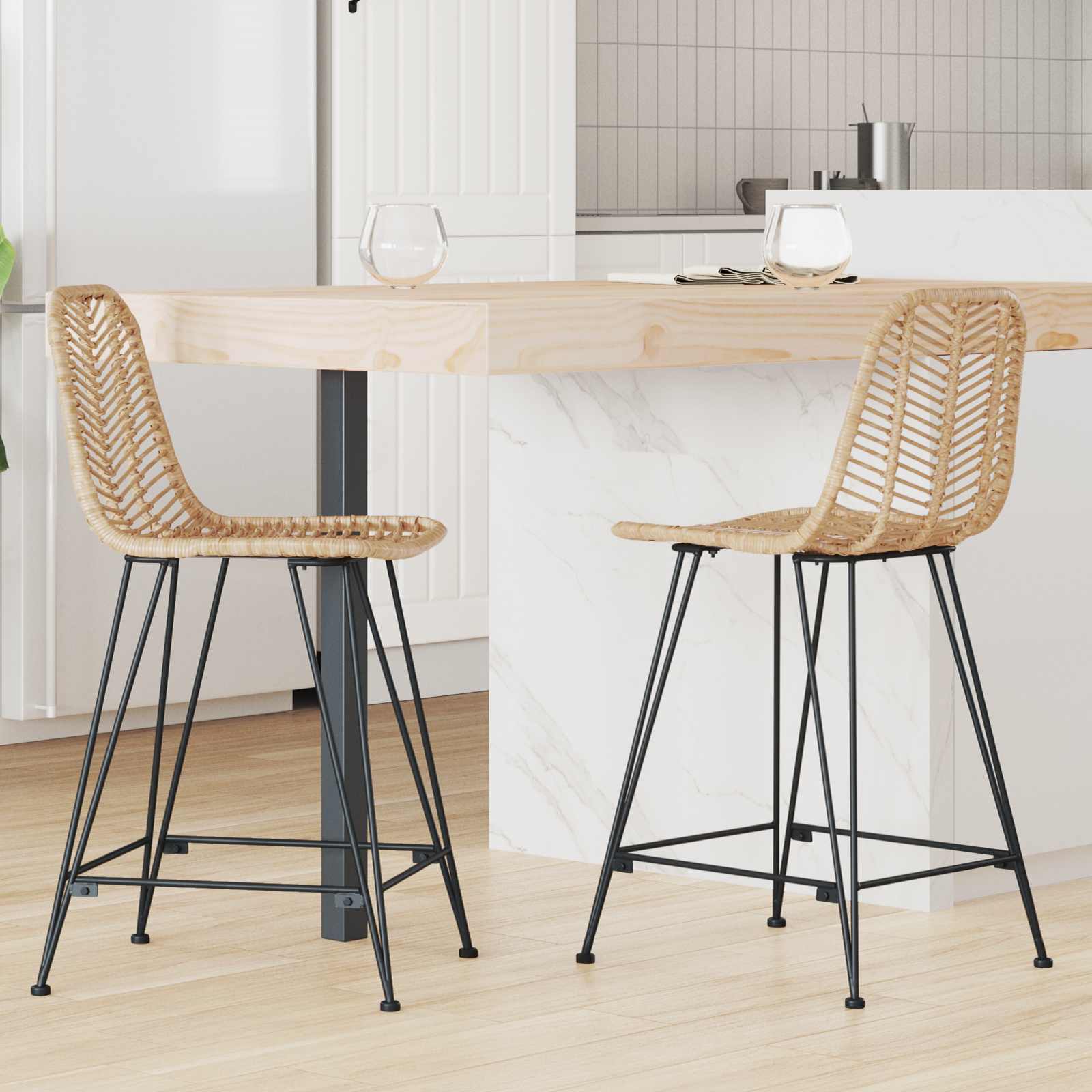 Krzesło barowe 2 pcs 44,5 x 54,5 x 97,5 cm Rattan i żelazo vidaXL