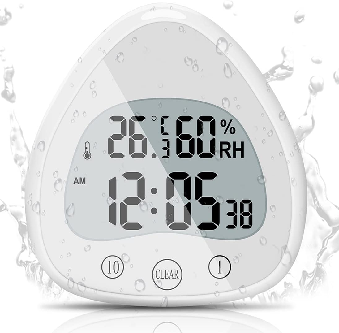 Zegar łazienkowy - cyfrowy budzik LCD z wodoodpornym ekranem dotykowym - wodoodporne timery, termometr, przenośny zegar z wyświetlaczem