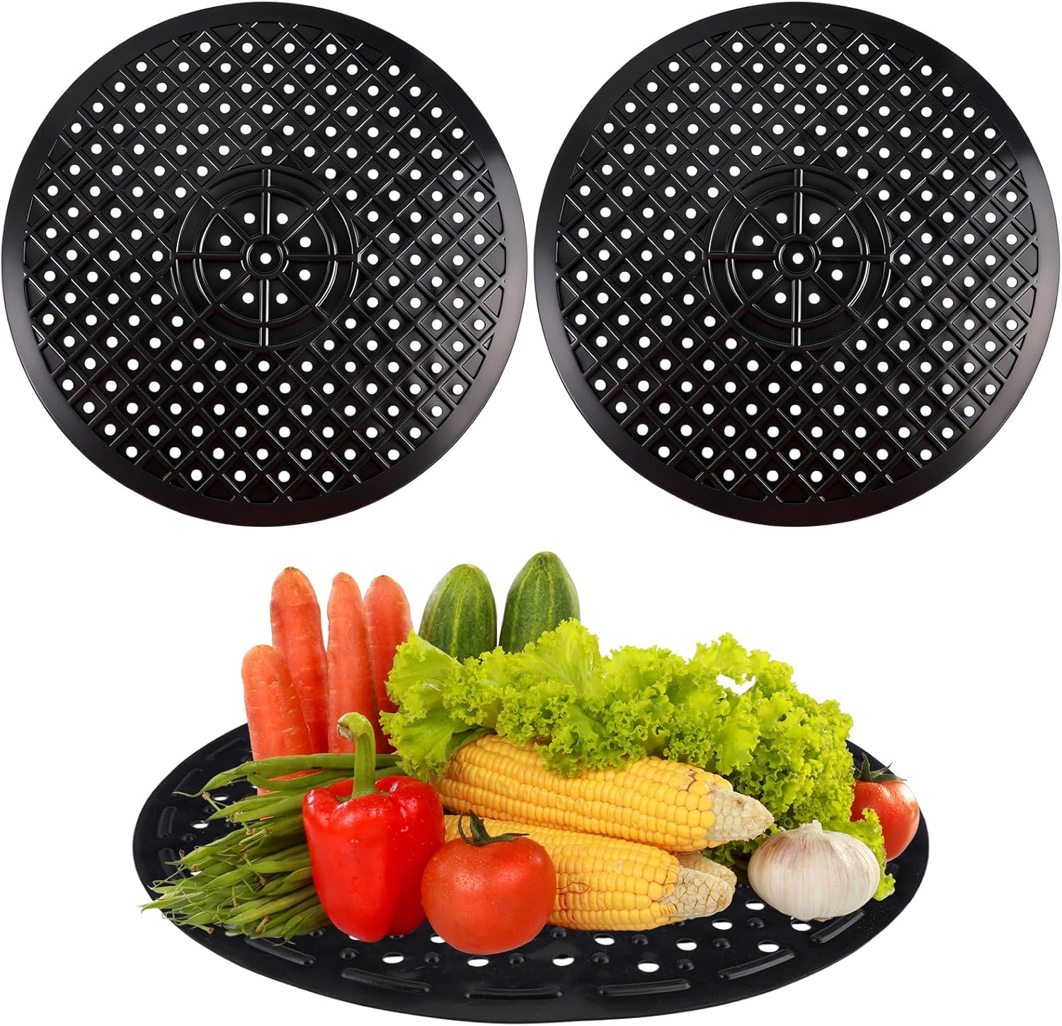 2-częściowe okrągłe podkładki pod zlew, 31 cm x 31 cm, składane, wielokrotnego użytku, idealne do naczyń, owoców, do domu i kuchni (czarne)