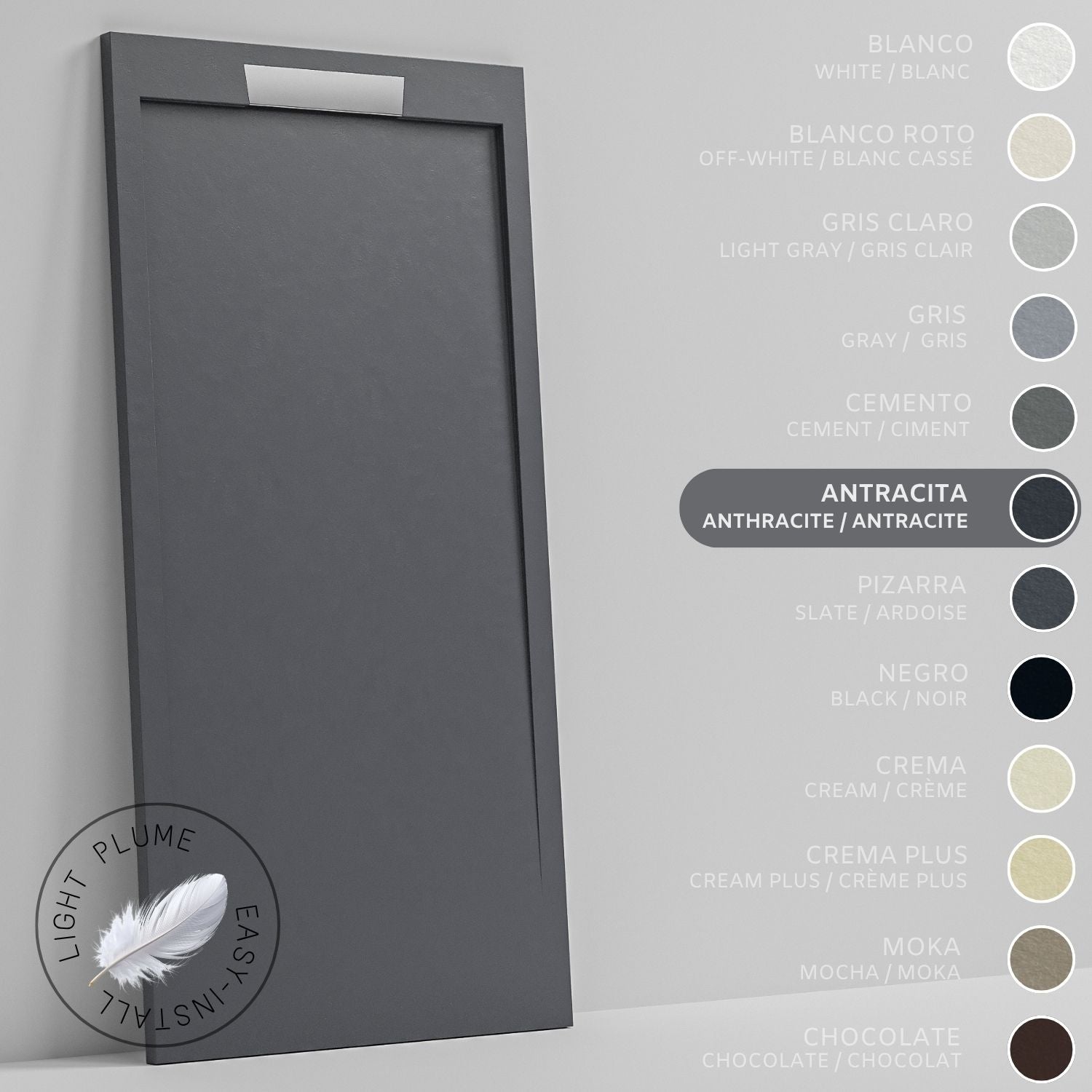SOULHOME Lekki Brodzik z Żywicy tekstura Łupka – antracytowy– 150X70- Niski 3cm– Elegancki