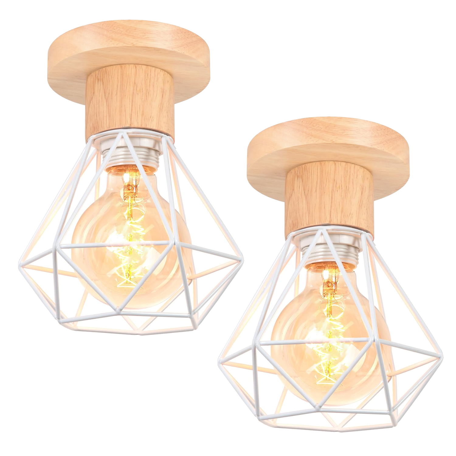 Zestaw 2 lamp sufitowych, żyrandol industrialny, lampa sufitowa retro w kształcie metalowej klatki, zawieszka vintage, ciepłe światło 3000 K (Biały)