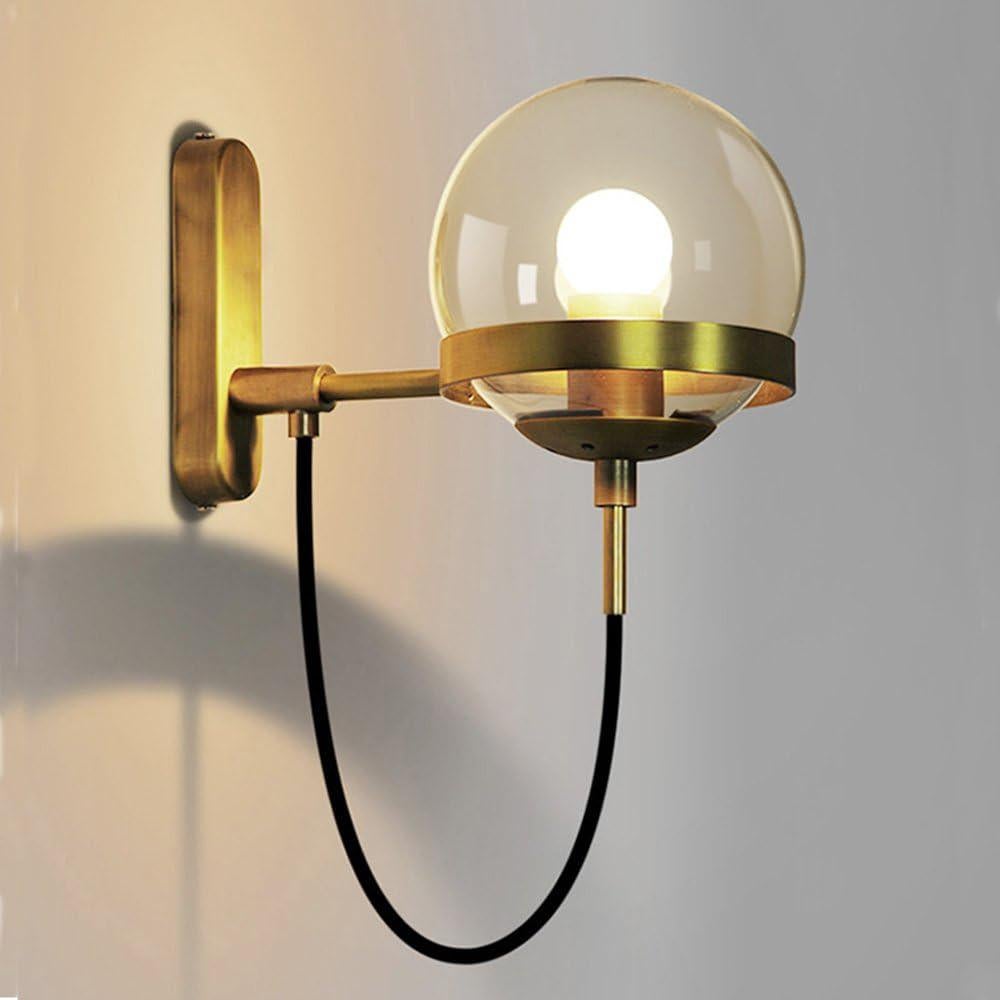 LEMROE Kinkiet ścienny w stylu retro industrialnym z kloszem w kształcie kuli szkła metalowa lampa podłogowa sypialni salonu korytarza hotelu mosiądz