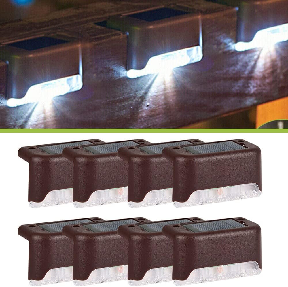 Lampy solarne zewnętrzne brązowe, białe, 8 szt., 7,8*2,8*4,7 cm, wodoodporne, akrylowe, LED, odpowiednie do schodów
