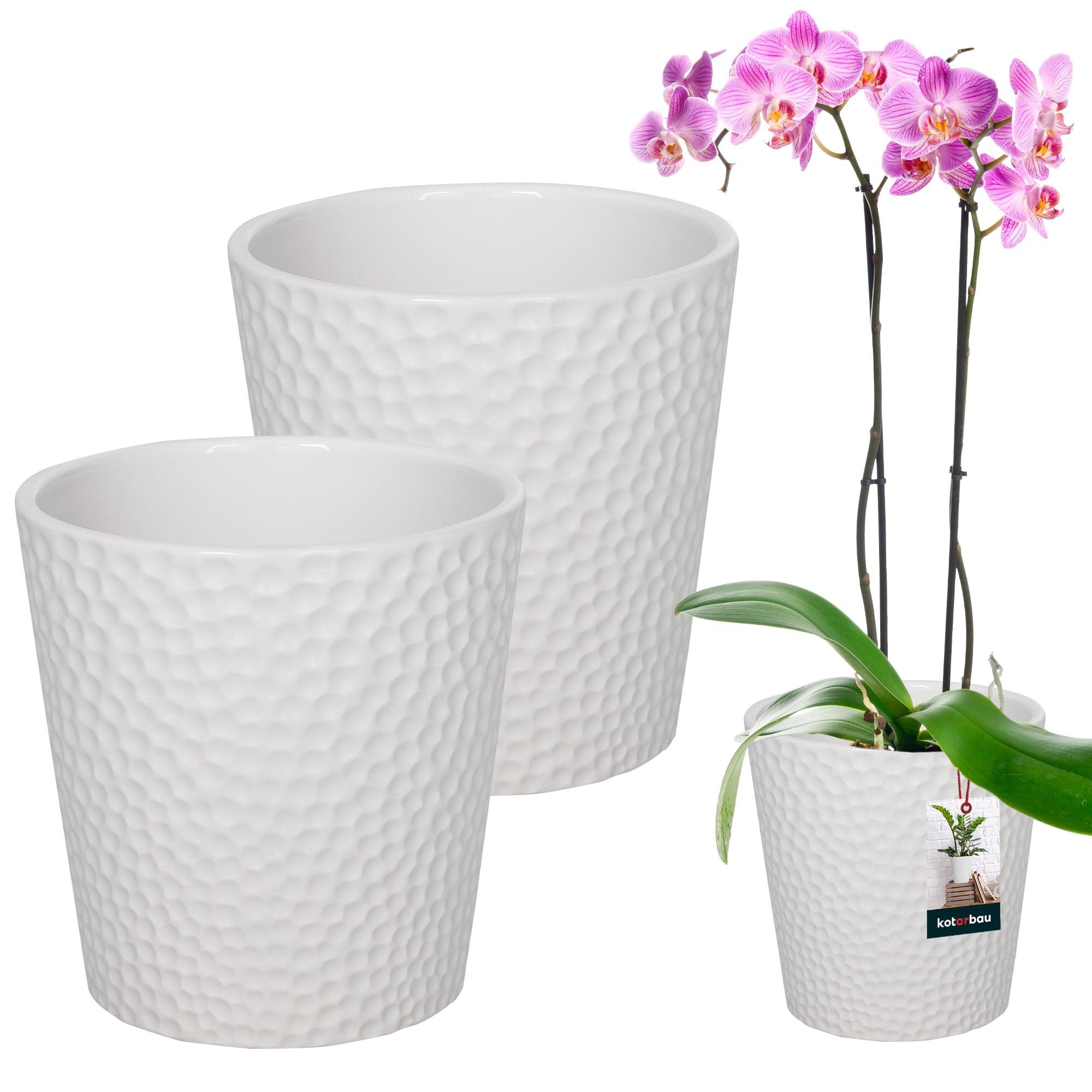 Zestaw 2szt doniczka donica osłonka biała ceramiczna kwiaty rośliny ø12 cm - KOTARBAU