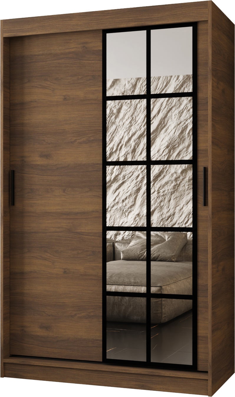 Szafa przesuwna z lustrem ORLANDO 120 x 62 x 200 orzech + u. czarny