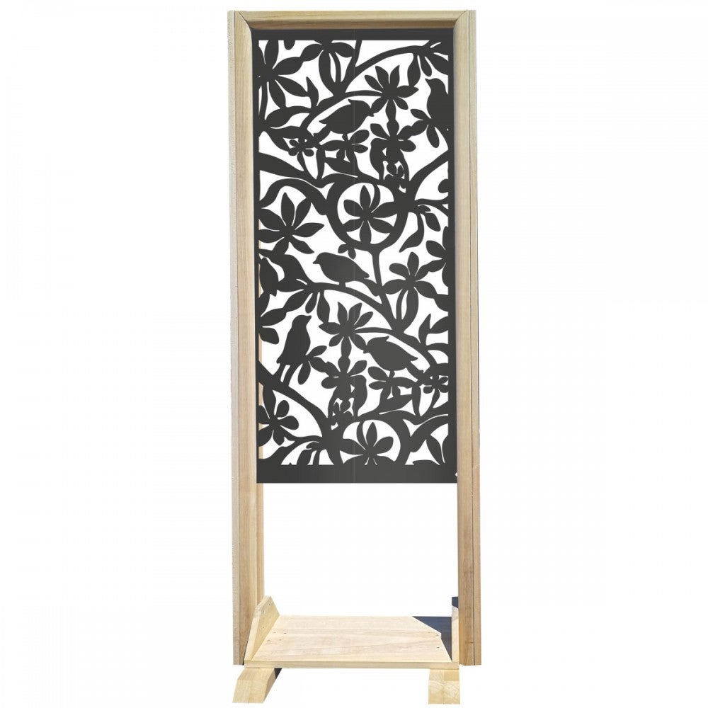 BIRDS - Parawan - Wolnostojący, modułowy parawan - 70x190 cm - Wykonany z drewna i PVC, kolor wnętrza czarny