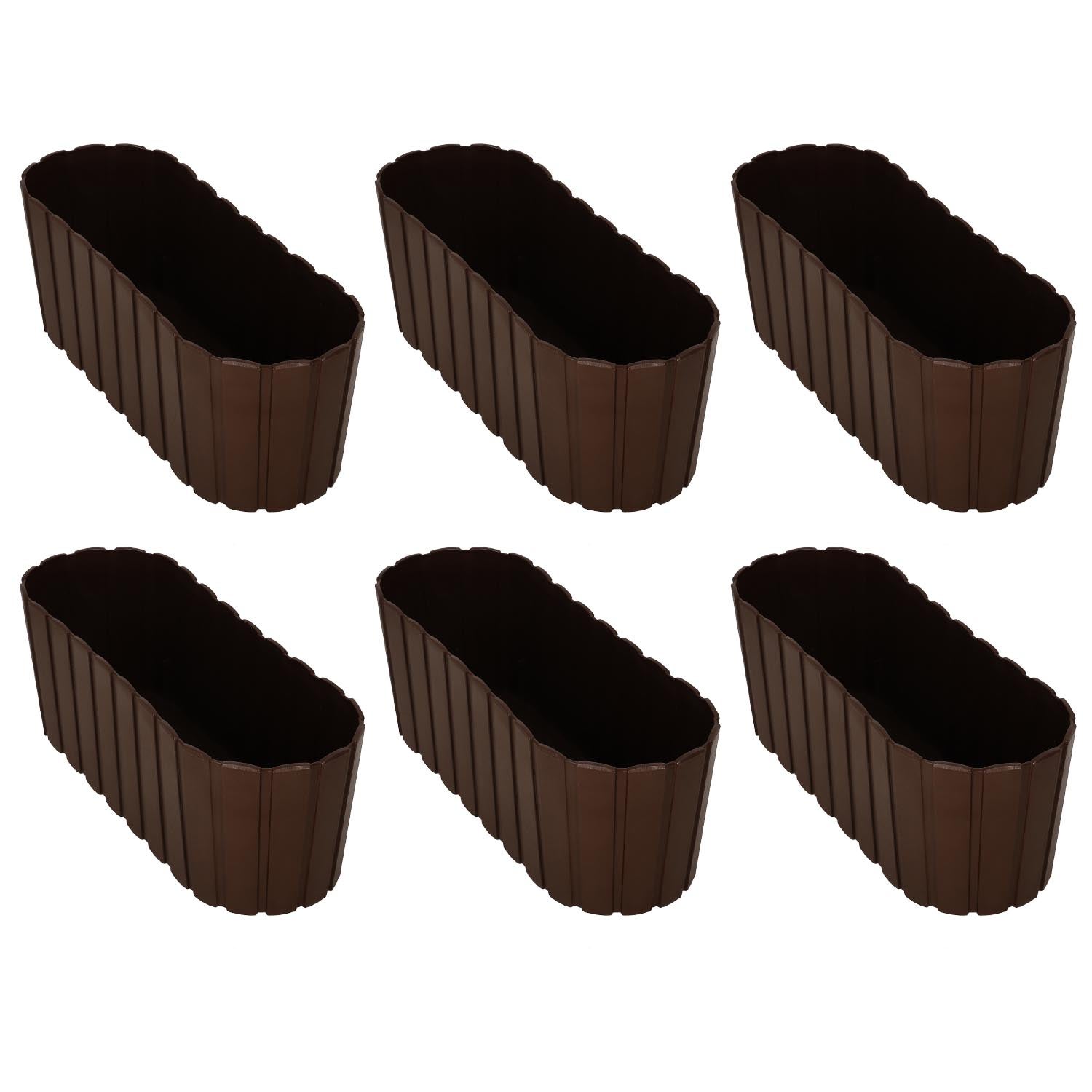 6 szt. Doniczka Skrzynka Balkonowa - 40 x 13 x 13 cm - Skrzynia Plastikowa na Kwiatki - Donica Owalna na Balkon - Rustykalna - Brąz KOTARBAU