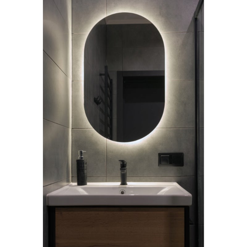 Lustro Owalne Łazienkowe Led 60x120 Podświetlane Owal Ledowe Glamour