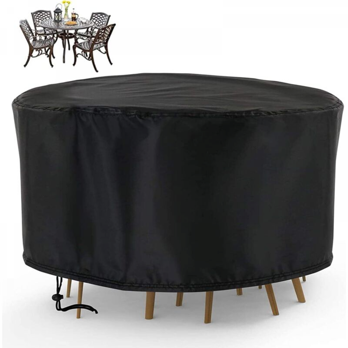 Okrągły pokrowiec na stół ogrodowy Ineasicer 230 x 110 cm, wodoodporny pokrowiec na meble ogrodowe, okrągły pokrowiec na stół ogrodowy Oxford 420D