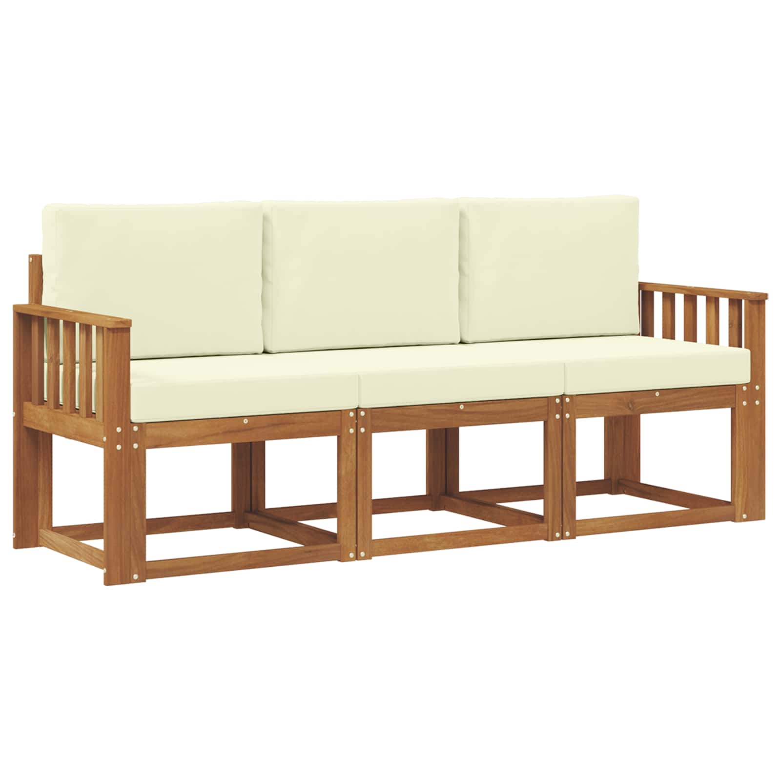 Sofa Ogrodowa Modułowa 3-Osobowa Drewniana z Kremowymi Poduszkami na Taras