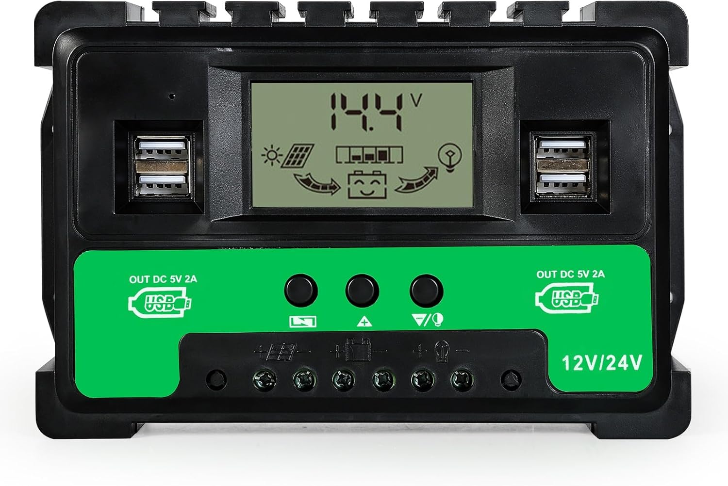Kontroler Solarny MPPT 40A z 4 Portami USB – Regulator Baterii 12V/24V, Kompatybilny z Akumulatorami Kwasowo-ołowianymi, Żelowymi i Litowymi