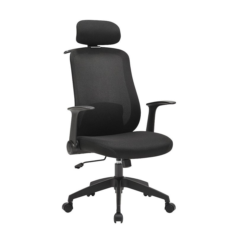 Fotel biurowy ergonomiczny z zagłówkiem - Tkanina - Czarny - ZYLIRO