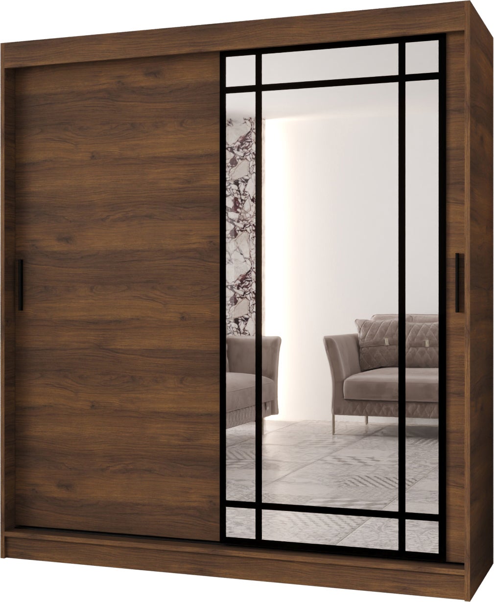 Szafa przesuwna z lustrem ALMERIA 180 x 62 x 200 orzech + u. czarny