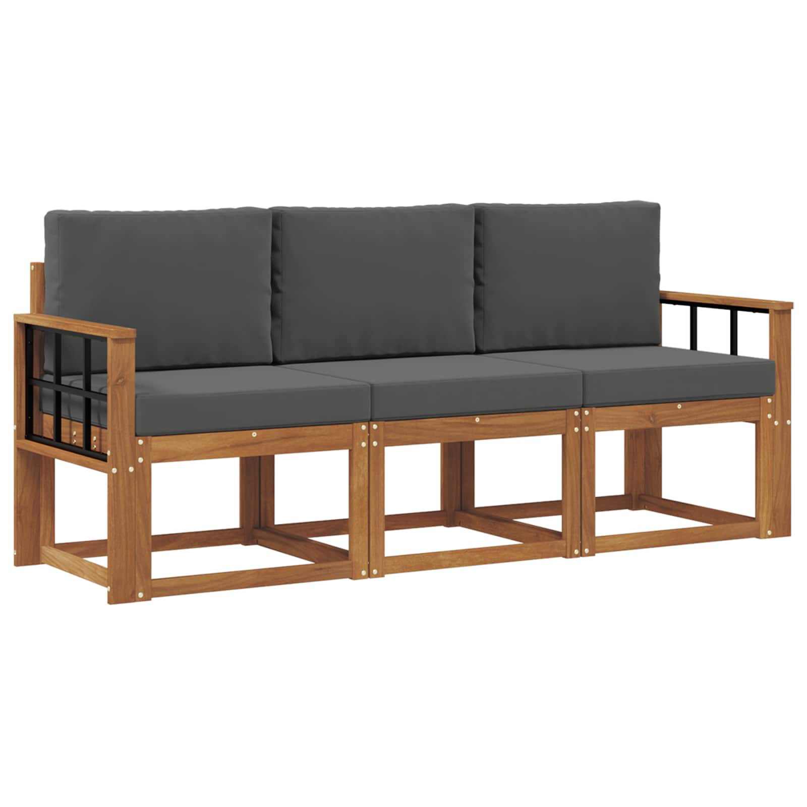 Sofa Ogrodowa Modułowa 3-Osobowa Drewniana z Antracytowymi Poduszkami