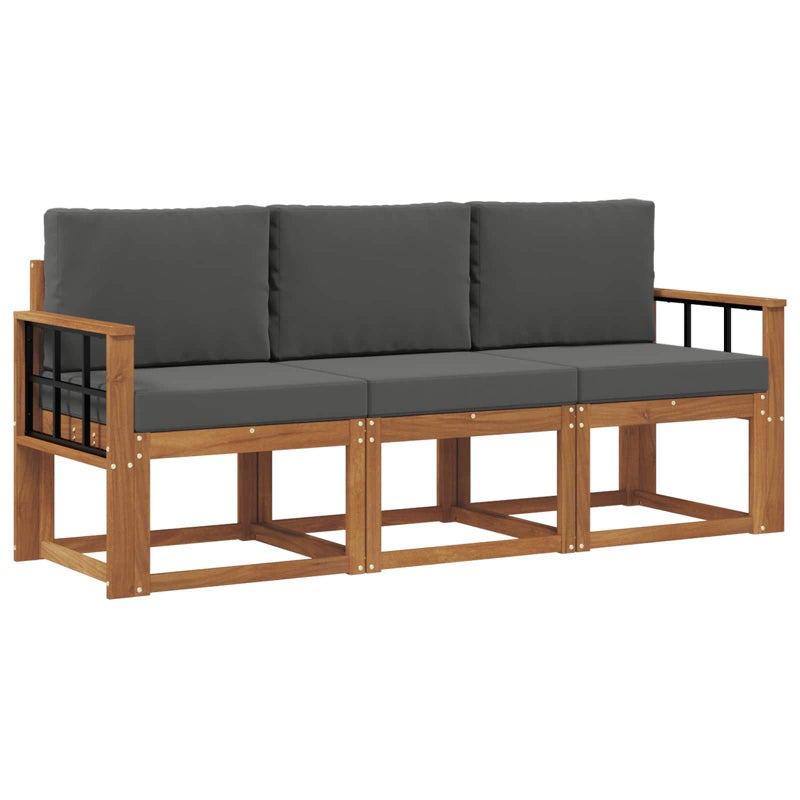 Sofa Ogrodowa Modułowa 3-Osobowa Drewniana z Antracytowymi Poduszkami