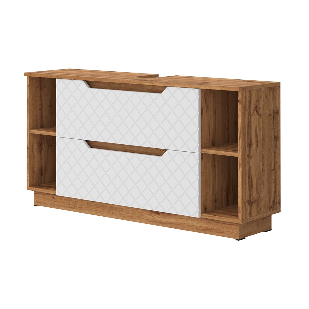 Vicco Szafka na wannę Lotta, Dąb/biały ze strukturą płytek, 119.2 x 62.5 cm z 2 szufladami