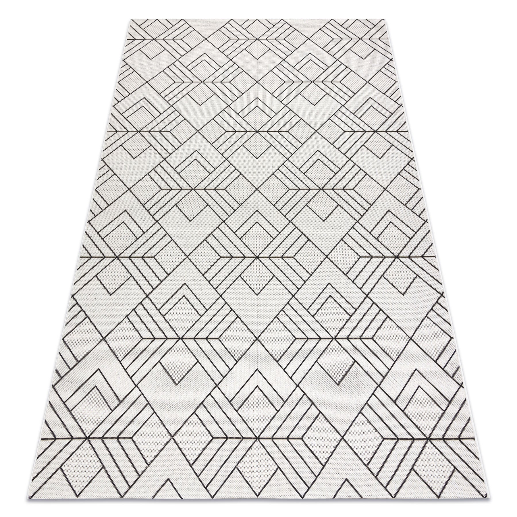 Dywan SZNURKOWY SIZAL FLAT 48731960 Kwadraty, romby, geometryczny krem / szary 120x170 cm