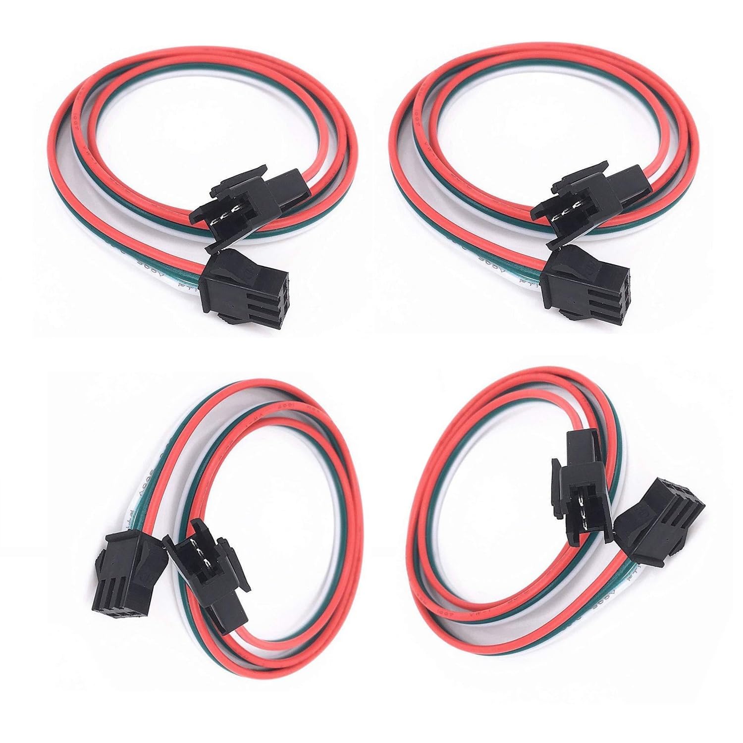 4 szt. 3-pinowy kabel przedłużający LED JST SM 3-pinowy 50 cm – złącze męskie/żeńskie bez lutowania do taśm LED WS2812B, oświetlenie niskon
