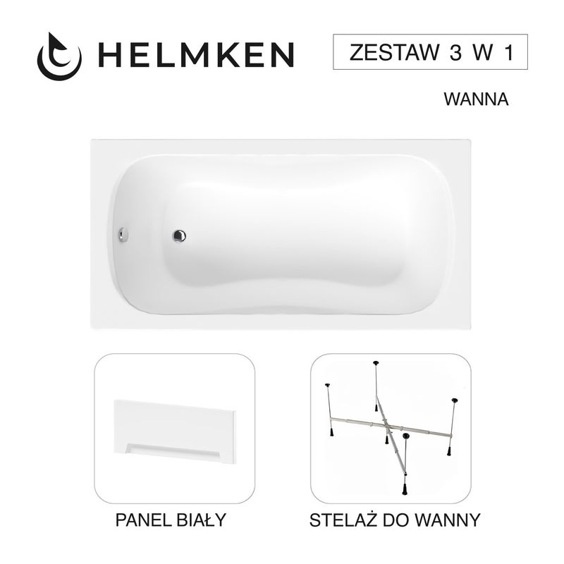 Wanna akrylowa Helmken Edelva 130 х 70 + Panel Biały + Stelaż uniwersalny do wanien Helmken 21230020 / 23094001-2S