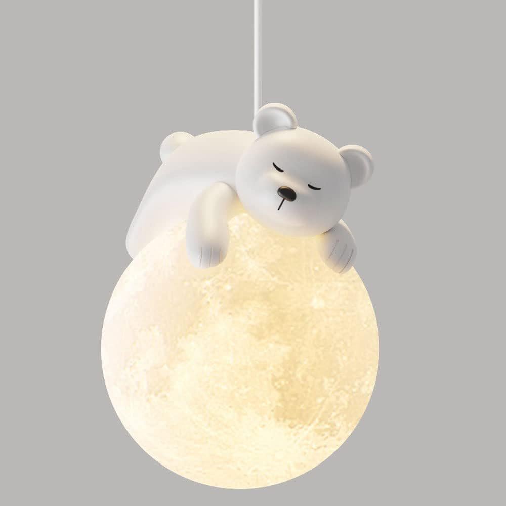 Lampka nocna 3D w kształcie księżyca, dekoracja pokoju dziecięcego, mały jednogłowy miś polarny [światło G9 trójkolorowe]