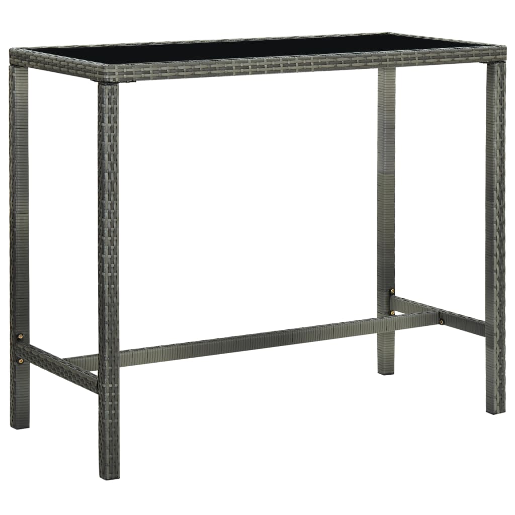 vidaXL Ogrodowy stolik barowy, szary 130x60x110 cm, polirattan i szkło