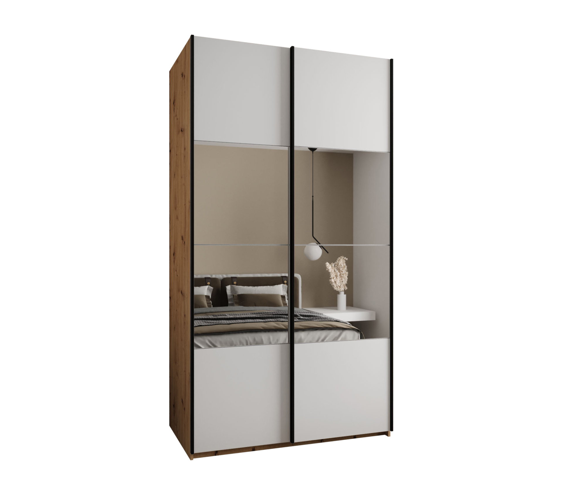 Szafa przesuwna wysoka Lux 4 130 x 64 x 245,5 cm artisan + biały + u. czarny - Abiks Meble