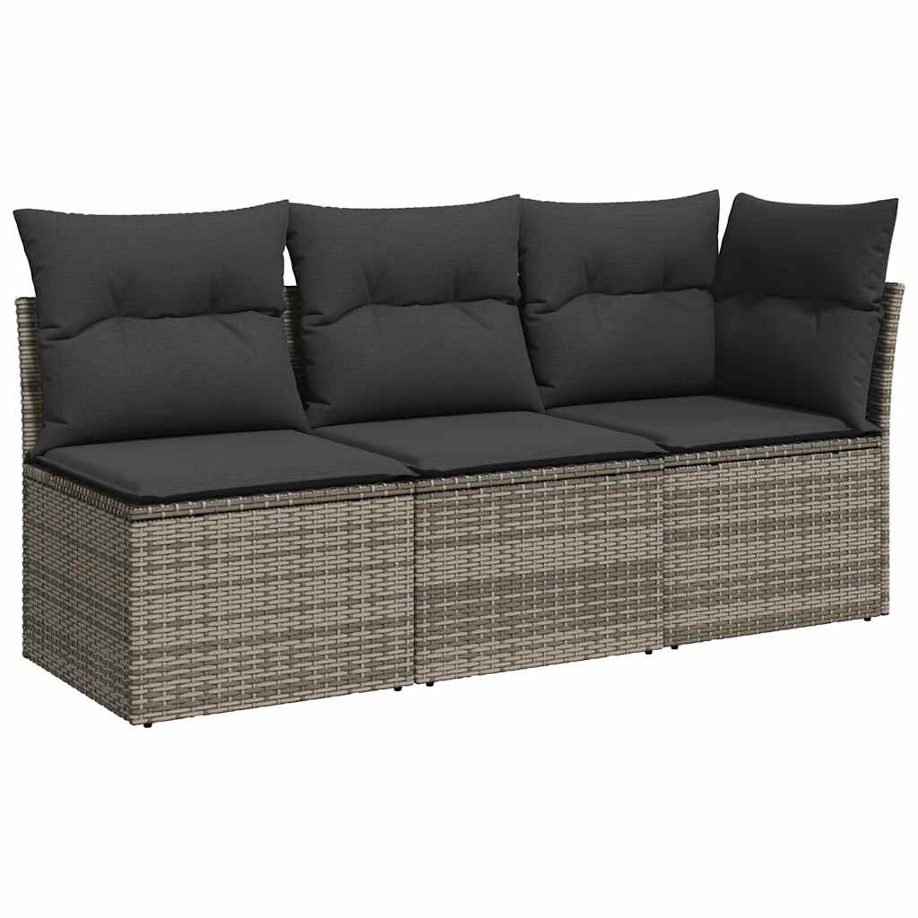 Sofa Ogrodowa Modułowa 3-Osobowa Technorattan Szara z Poduszkami na Taras