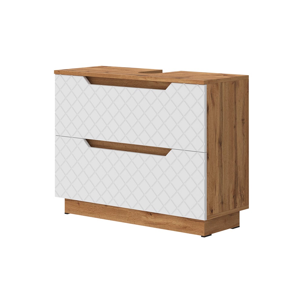 Vicco Szafka na wannę Lotta, Dąb/biały ze strukturą płytek, 79.6 x 62.5 cm z 2 szufladami