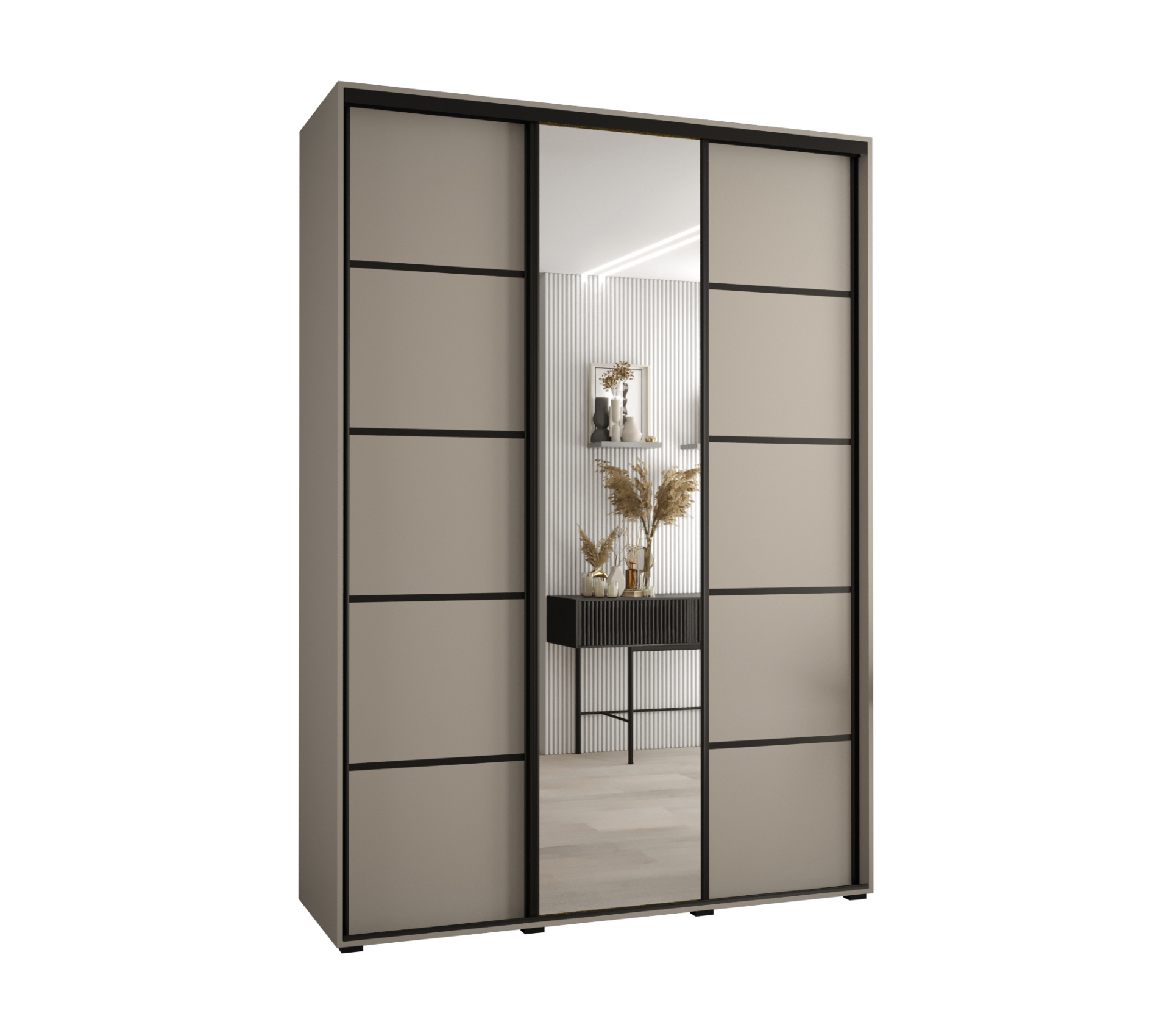 Szafa przesuwna z lustrem wysoka Dakota 5 170 x 45 x 235,2 cm kaszmir + u. czarny - Abiks Meble
