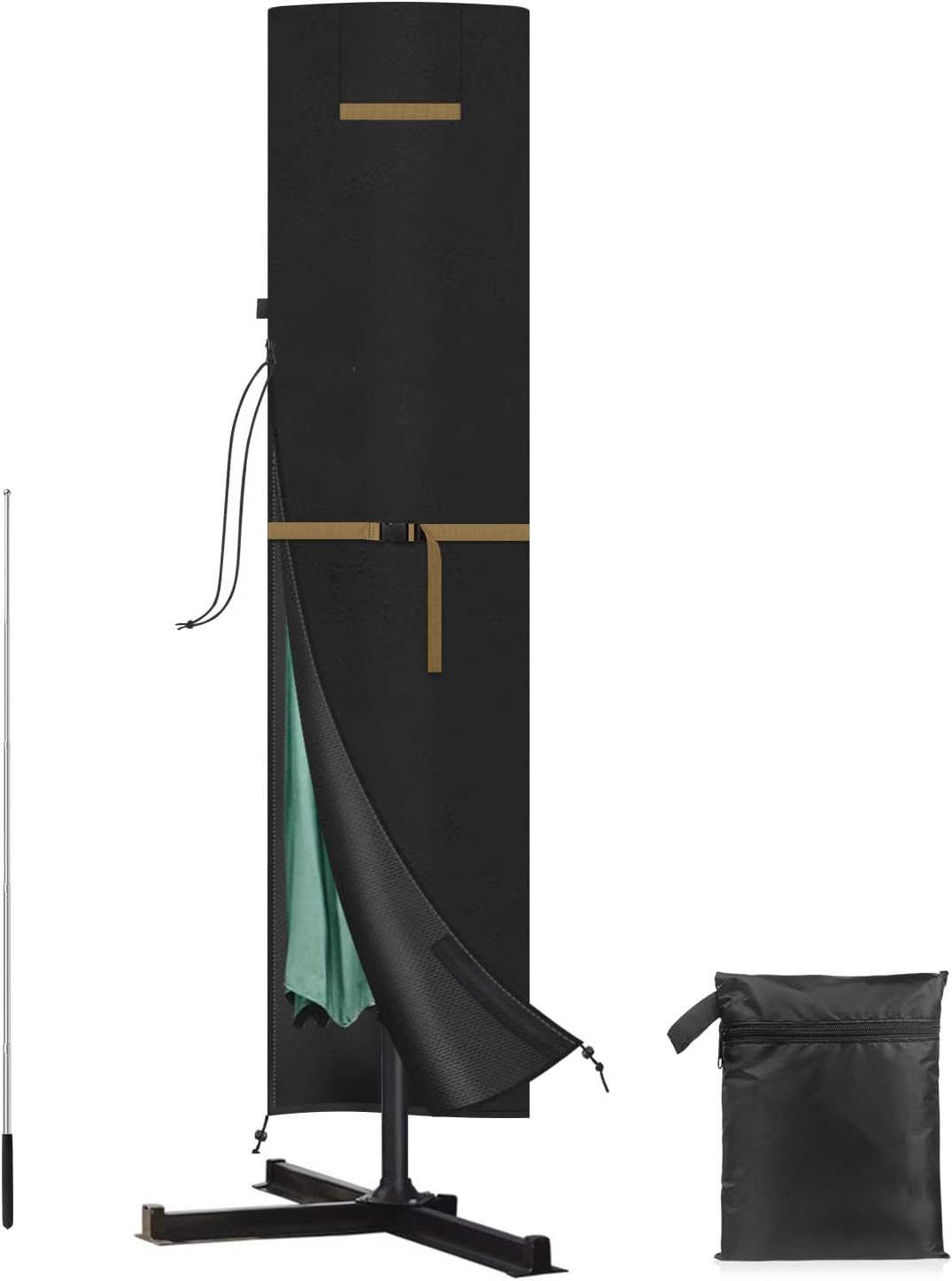 Pokrowiec na parasol wspornikowy 420D, wodoodporny, z teleskopowym drążkiem i sznurkami, wiatroodporny i odporny na promieniowanie UV, 240x57/57cm