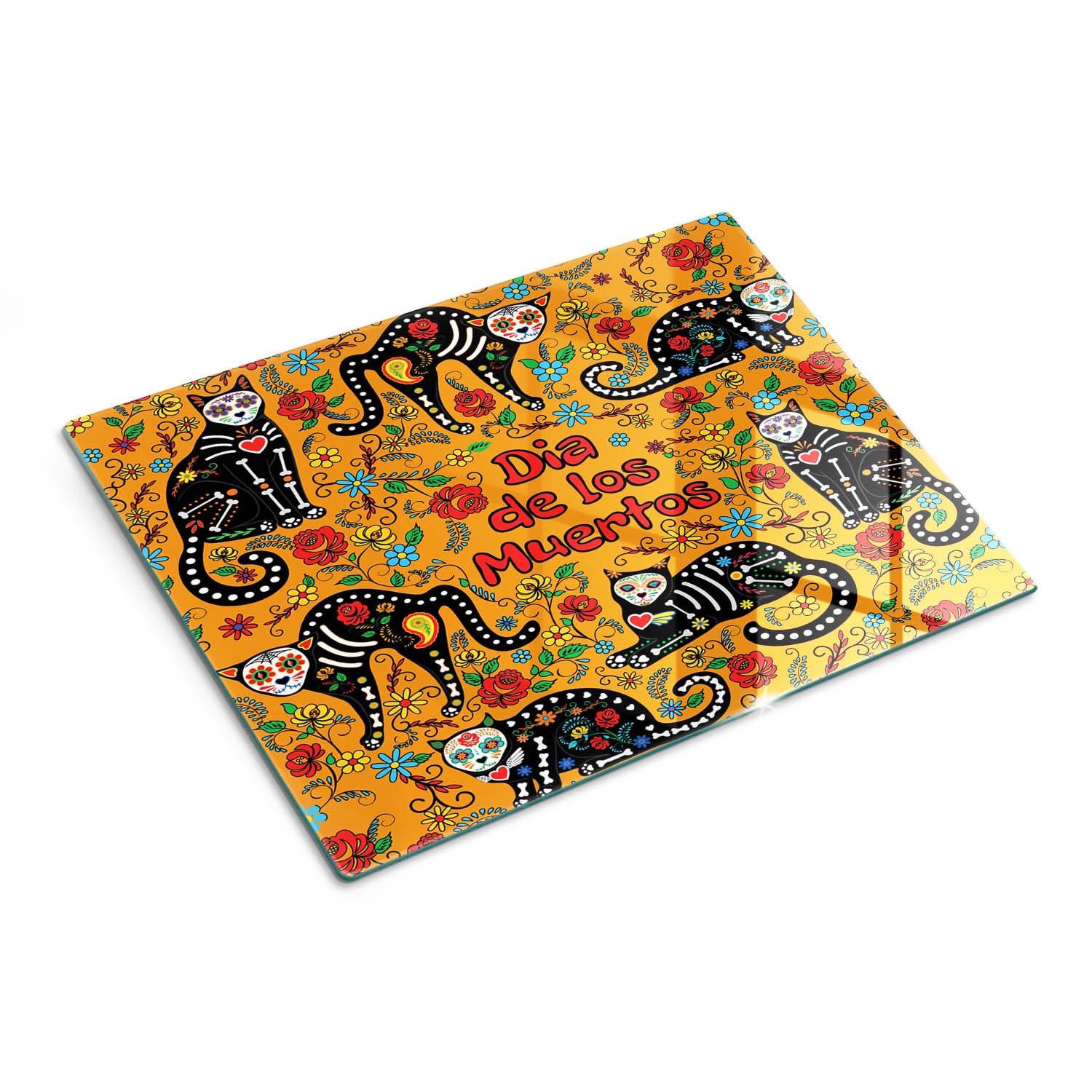 Szklana deska do krojenia z eleganckim motywem dekoracyjnym - Koty Calavera - 30x40 - Tulup