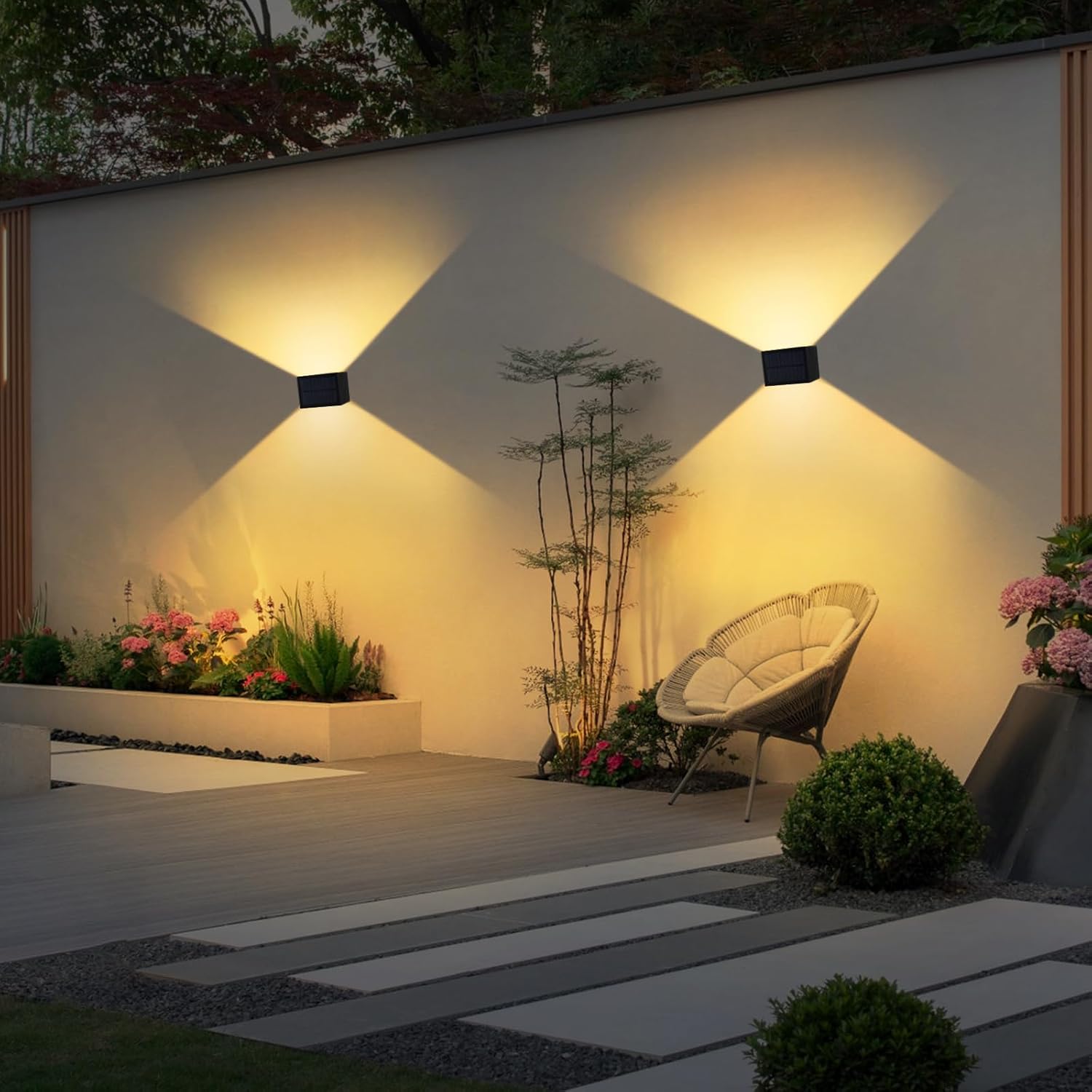 Zewnętrzna Lampa Solarna Ścienna 2 Sztuki 3000K IP65 A+++ Vintage Regulowana do Ogrodu, na Mur, na Ogrodzenie