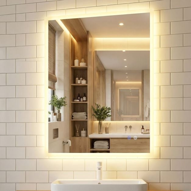 Lustro łazienkowe LED 80x60 cm, przeciwmgielne, ściemnialne 3 kolory
