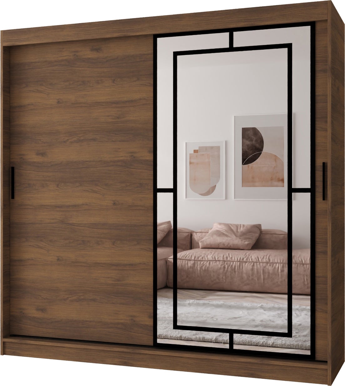 Szafa przesuwna z lustrem MODENA 200 x 62 x 200 orzech + u. czarny
