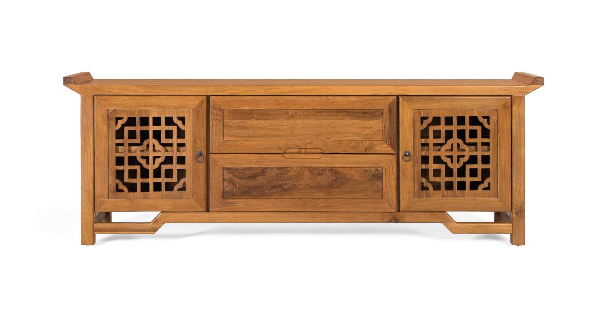 Stojak pod telewizor z drewna tekowego 180 cm w stylu kolonialnym orientalnym - 60x180x38 GYC