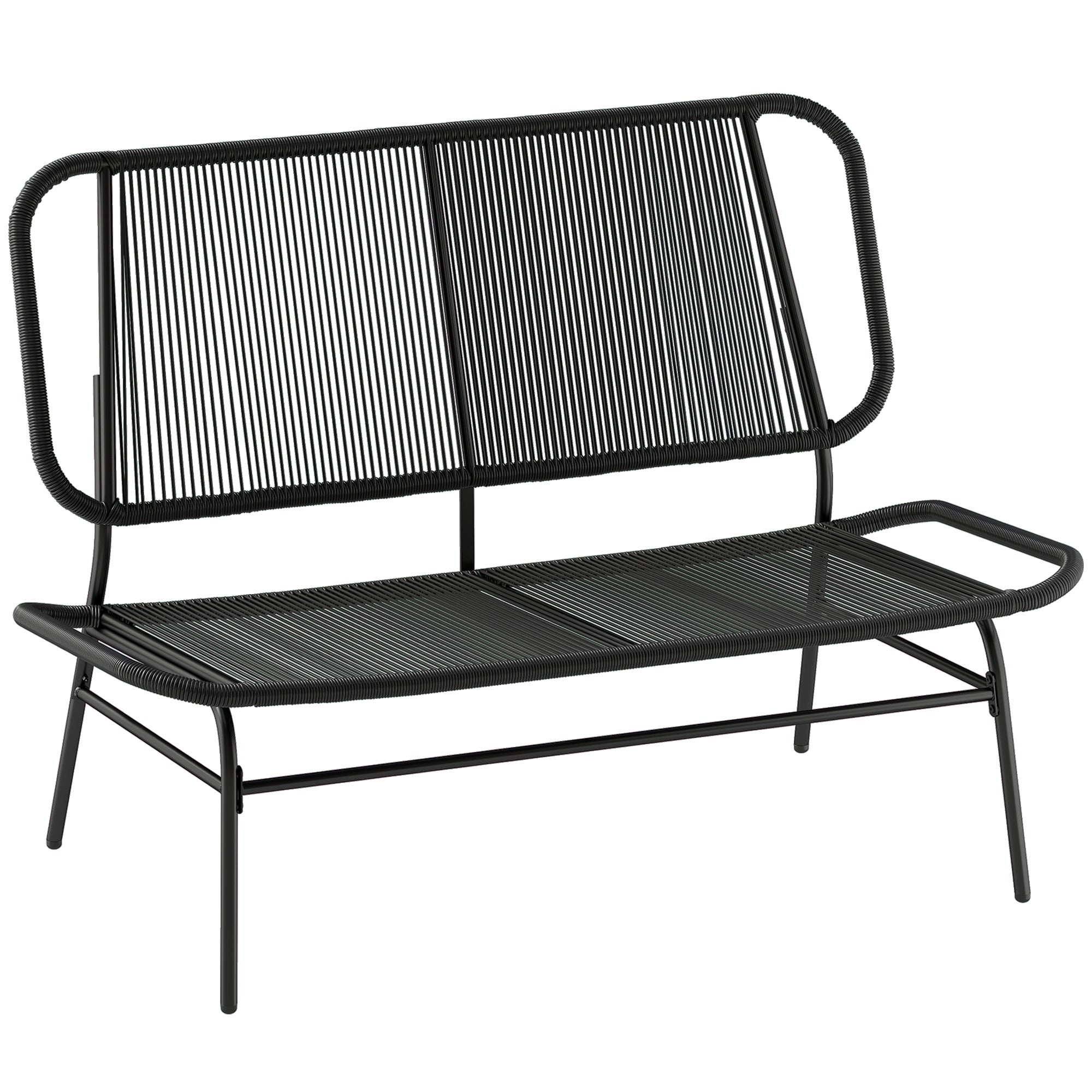 2-osobowy rattan sofa, sofa dwuosobowa z pleciony siedzisko i oparcie, czarny.