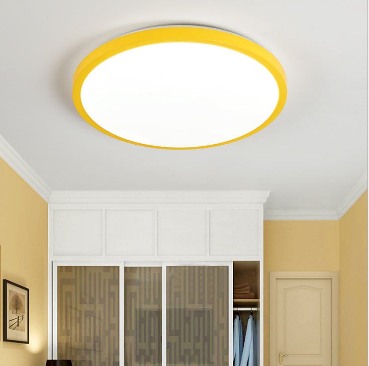 Lampa Sufitowa LED 24W Ściemnialna, Plafon z Pilotem, Okrągła Lampa Sufitowa, Lampa Sufitowa do Łazienki Sypialni Salonu Kuchni Korytarza Żółta